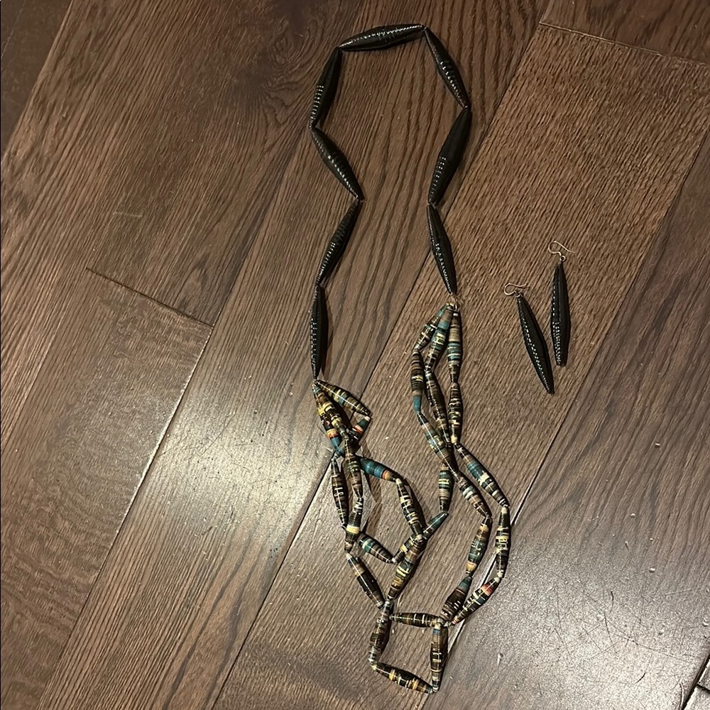 Bohemian Multicolor Beaded Necklace and Earring Set